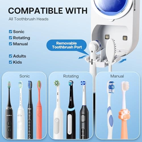 Bitvae Upgraded Tooth Brush Holder for Bathroom 2.0, Infrared Sensing Toothbrush Cleaner, Wall-Mounted for Most Size Toothbrushes, Air Drying, LED Smart Screen, White Gold Trim 6