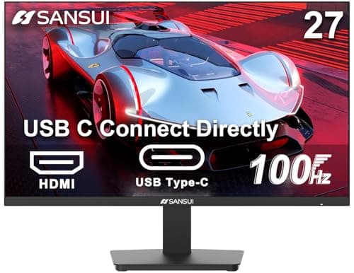 SANSUI Monitor 27 Inch 100Hz USB Type-C Computer Monitor, FHD 1920X1080P,Frameless Eye Care PC Office Monitor with HDMI, Adaptive Sync, HDR, VESA(100x100mm)（ES-27F2C HDMI Cable Included）