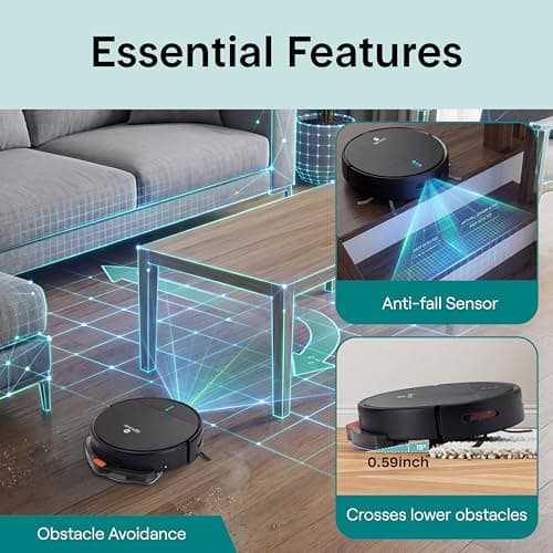SereneLife Automatic Robot Vacuum Cleaner and Mop Combo, App Control, 3 Cleaning Modes, Smart Anti-Fall Sensors, Self-Charging, High Suction Ideal for Pet Hair, Carpet and Hard Floors, Black 7