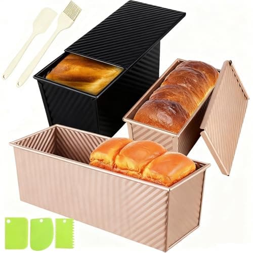 YURTKUMAS 3 Pack Set Pullman Loaf Pan with Lids, 2.2 lb & 1 lb & 0.8 lb Dough Capacity,Non-Stick Sandwich Bread Loaf Pan for Homemade Baking Bread