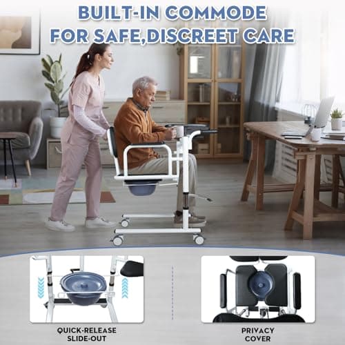 Patient Lift Transfer Chair, 5 in 1 Patient Lift Chair with 180°Split Seat, Height Adjustable Patient Transfer Chair with 4 Casters for Home Seniors Elderly Handicapped,XXL 5