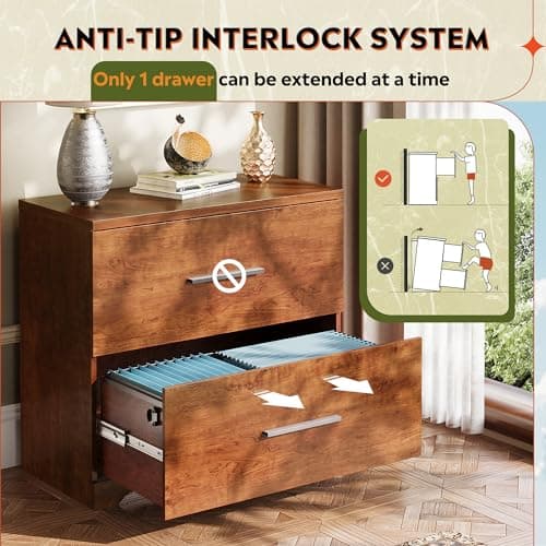 DEVAISE 2 Drawer Wood Lateral File Cabinet with Anti-tilt Mechanism, Storage Filing Cabinet for Home Office, Walnut 6
