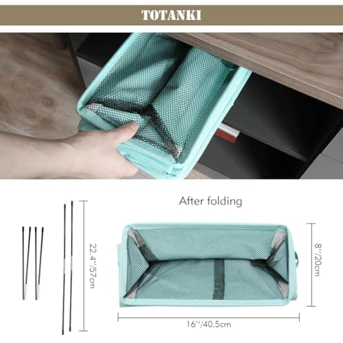 TOTANKI 25" Rolling Slim Laundry Basket on Wheels, Foldable Laundry Hamper with Handle, Collapsible Laundry Sorter and Organizer, Tall Storage Basket Bin (Light Blue) 7