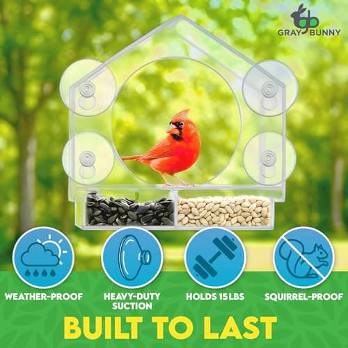 Window Bird Feeder with Strong Suction Cups - Gifts for Grandma Bird Watching Gifts for Grandpa Backyard Birding (Large House) 5