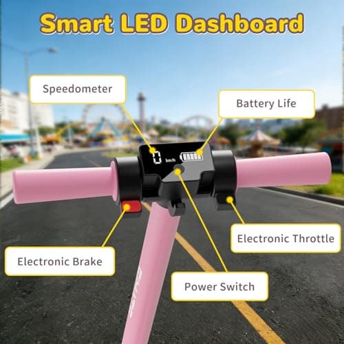 SIMATE Electric Scooter for Kids, Motorized E-Scooters with Colorful Front Light and Pedal Lights, LED Display & Foldable, Dual Braking System, Top 8.7mph & 5 Miles, Gifts for Kids, Girls, Boys, Teens 7