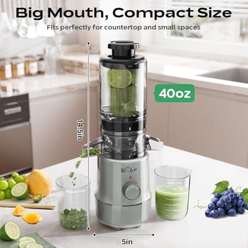 Bear Masticating Juicer Machine | Slow Cold Press Juicer with 4.1in Large Feeding Chute for Whole Fruits, Vegetables | Reversible Auger Easy to Clean 7