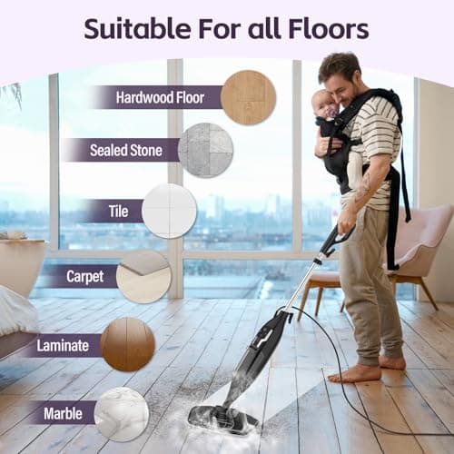 Steam Mop, 12-in-1 Powerful Handheld Steam Cleaner Detachable Steam Mops for Floor Cleaning, 550ML Removable Tank, 23FT Power Cable, MultiPurpose Steamer for Hardwood, Tile, Grout, Sliver Gray 7