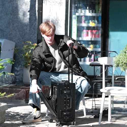 UrbanExplorer 20 Inch Carry On Luggage TSA Approved, Aluminum Frame Zipperless Luggage Carry On with Compartment for Short Trips, ABS+PC Hard Shell Suitcases with Spinner Wheels, Black 7