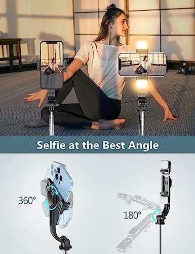 Selfie Stick Tripod with Light, 45'' Selfie Stick with Wireless Remote, Portable Phone Tripod Compatible with iPhone 16/15 Pro Max/15/14 Pro/14/13, Samsung S22/ S23 Ultra/Android Smartphone 6