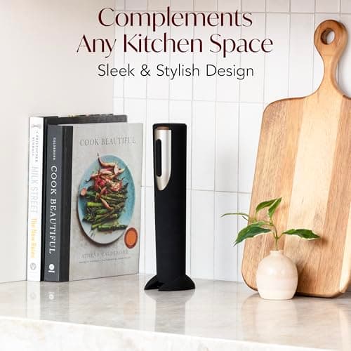 Electric Wine Opener Battery Operated with Stand and Built-in Foil Cutter - Automatic Wine Opener - Electric Corkscrew for Easy Cork Removal - Best Gift for Wine Lover (Black & Silver) 7