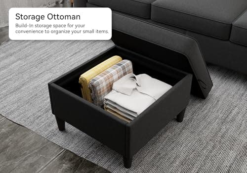 Grzyhem Sectional Couches for Living Room - Convertible L-Shaped Couch, Grey 3 Seater Modern Linen Sofa, 78" Sofas with Storage Ottoman for Small Space, Bedroom, Offices and Apartments 5