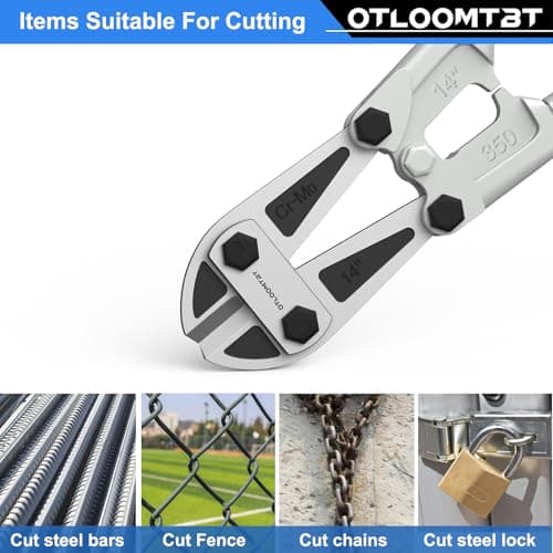 OTLOOMTBT 14 In Industrial Bolt Cutter - Chromium Molybdenum Steel, Lightweight & Portable, Heavy Duty for Locks/Chains/Fences - Ergonomic Design, Long Lifespan for Construction Workers, Locksmiths 7