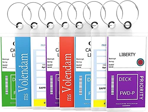 Highwind 8-Pack Clear Luggage Tag for Suitcases Compatible with 9 Cruise Lines - 7.25 x 3.5 Inches Wide Plastic Cruise Tag Holders - Waterproof E-Tag Sleeves with Zip Seal and Steel Loops