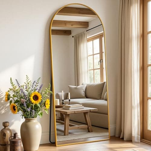 Antok Full Length Floor Mirror Arched Standing Mirror with Aluminum Frame - Freestanding Wall Mount Leaning Body Mirror for Bedroom Living Room Entryway, 58" L x 21" W, Gold
