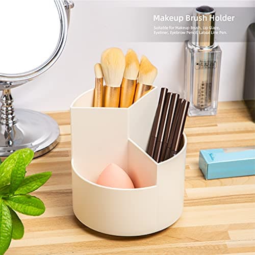 Desk Pencil Pen Holder, 3 Slots 360-Degree Spinning Organizers, Desktop Storage Stationery Supplies, Cute Cup Pot for Office, School, Art Supply, Kids - White 6