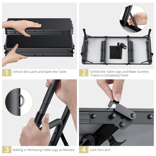 Anbte Folding Camping Table with Storage Net, 3ft Camping Table Aluminum Folding Table with 3 Adjustable Height Max 27.5 Inch Picnic Table Portable Table for Outdoor Backyard BBQ, Pure Black 9