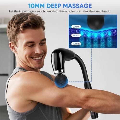 Kocuno Massage Gun with Extension Handle, Back Massager for Pain Relief Deep Tissue, Equipped with 4 Massage Heads & 9 Speed Levels, Massage Hammer for Back/Neck/Shoulders/Waist/Legs (Black) 6