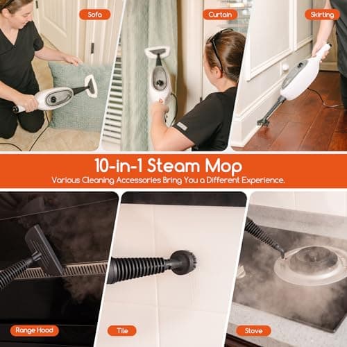 REECOO Steam Mops for Floor Cleaning, Unique Double-Sided Flip Design, 15 Seconds Fast Heating，10-in-1 Steam Cleaner for Kitchen, Living Room Wood Floor Tile Cleaning 7