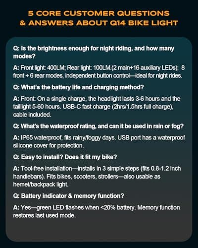 WOCBUY Bike Lights, Ultra-Slim & Lightweight Rechargeable Bicycle Lights Set, [5+6 Modes] Dual USB-C Bike Lights Front and Back, IP65 Waterproof Bicycle Lights for Night Riding Road Mountain Cycling 8