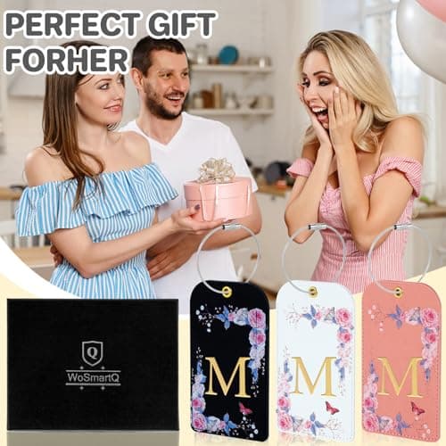 3 Pack Luxury Floral Luggage Tags, Durable PU Leather Suitcase Tags with Stainless Steel Cable Strap, Hidden ID Slot for Privacy Protection, Easy to Identify Waterproof Travel Accessories Gift (M) 7