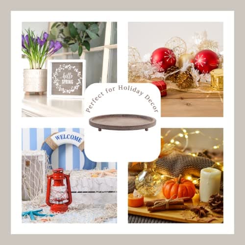 FESTWIND Decorative Tray, Oval Wooden Tray for Coffee Table Decor Kitchen Dinning Table Entryway, Small Beaded Tray for Holidays, Distressed Brown 7