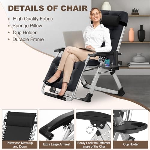 DoCred Comfy Folding Recliner Chair - Bedroom & Living Room, Patio Lounge Chair with Removable Cushion for Indoor Outdoor 8