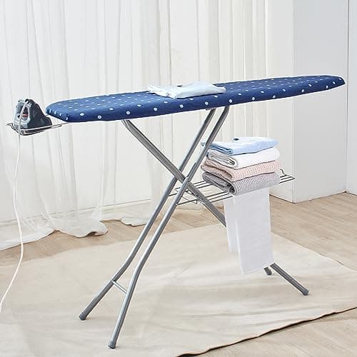 VEVOR Ironing Board with Bottom Storage Tray, Thickened 4 Layers Iron Board with Heat Resistant Cover and 100% Cotton Cover, 10 Adjustable Heights Ironing Board for Home Laundry Room Use (Size 55x15) 8
