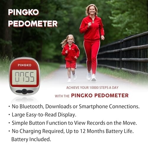 PINGKO Best Pedometer for Walking Accurately Track Steps Multi-Function Portable Sport Pedometers Step/Distance/Calories/Counter - Red… 8