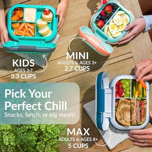 Bentgo Chill Max Leak-Proof XL Lunch Box - Included Ice Pack Keeps Food Cold; 5-Cup Capacity for Adults & Ages 8+, 3 or 4 Compartment Bento Box, BPA-Free, Dishwasher Safe (Bone & Glacier Blue) 6
