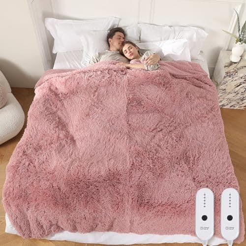 COZYTY Electric Blanket Queen Size, Super Cozy Luxury Faux Fur & Thick Sherpa Heated Blanket with 5 Heating Levels & 10 Hours Auto Off, Fast Heating Blanket & Overheat Protection, 84" x 90",Dusty Rose