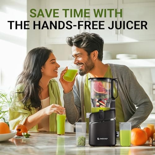 AMZCHEF Juicer Machines, 5.8" Extra Self-Feeding Cold Press Juicer for Whole Vegetable & Fruit, Juice Extractor Machine with Large Auger & Triple Strainers, Easy to Clean, High Juice Yield, Black 8
