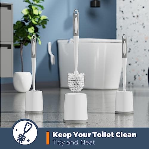 Holaloha Toilet Brush, 3 Pack Toilet Brushes for Bathroom with Holder, Bathroom Accessories Toilet Bowl Brush with 3 Clean Brush, Toilet Scrub Brush, Toilet Brush Set for Deep Cleaning, White 5