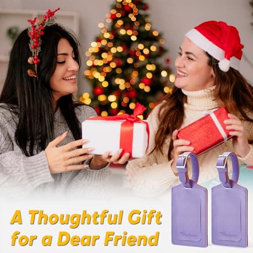 Travelambo Luggage Tags for Suitcases Faux Leather Privacy Protection 2 Pack Bag Tags Travel Accessories Essential, Classic Purple 6