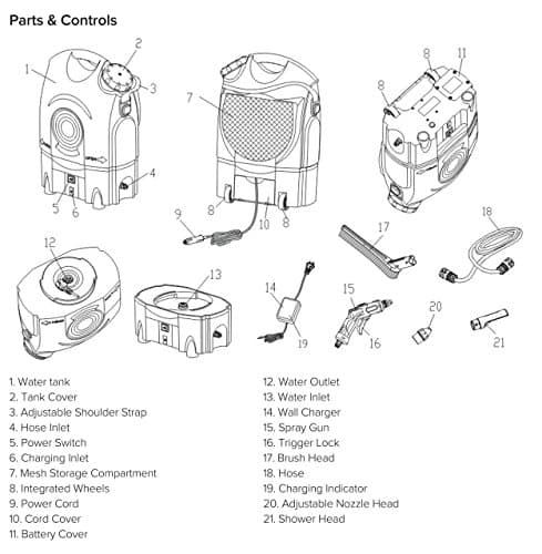Ivation Multipurpose Portable Spray Washer w/Water Tank - Runs on Built-in Rechargeable Battery, Home Plug and 12v Car Plug - Integrated Roller Wheels 8