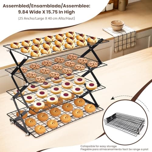 2/3/4-Tier collapsible cooling rack for baking,Folding Cooling Grid,Adjustable Stackable Roasting Cooking Drying Wire Cooling Rack for Cookies Baking 7