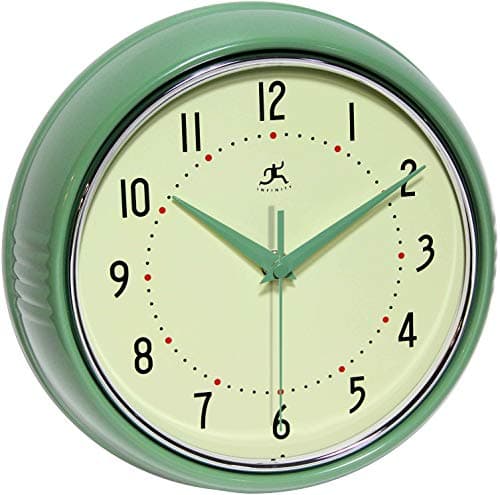 Infinity Instruments LTD. Retro 9 inch Silent Sweep Non-Ticking Mid Century Modern Kitchen Diner Wall Clock Quartz Movement Retro Wall Clock Decorative (Green)…
