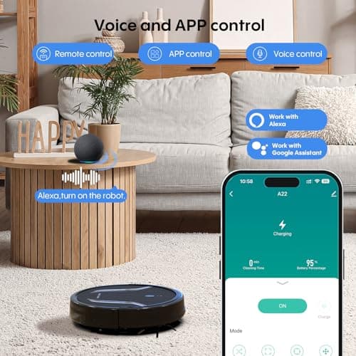 Bagotte Robot Vacuum and Mop Combo, 3-in-1 Robotic Vacuum Cleaner, 5000Pa Strong Suction with Auto Recharging,Tangle Free, Timing Function, App/WiFi/Voice/Remote for Hard Floor and Pet Hair 8