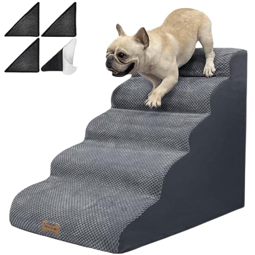 5-Step Dog Stairs for 23 Inch High Beds & 20-30 Inch Couch Bed, Non-Slip Balanced Indoor Pet Ramp Stairs for Small Old Large Dogs Cats to Get on Bed 30D