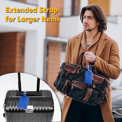 Travelambo Luggage Tags for Suitcases Faux Leather Privacy Protection 2 Pack Bag Tags Travel Accessories Essential, Fresh Blue 5