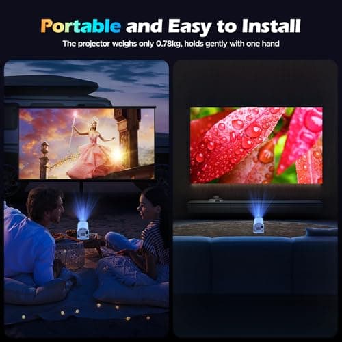 Mini Projector with WiFi and Bluetooth, 4K Portable Projector Wireless 270° Rotatable 130'' Screen Smart Projector 1080P Compatible with iphone/TV Stick/HDMI/USB/Laptop for Bedroom 6