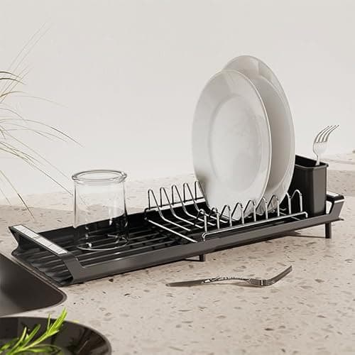 Extendable Dish Drying Rack,Space-Saving Multifunctional Compact Dish Racks for Kitchen Counter,in Sink Small Dish Drying Rack, Auto-Drain Stainless Steel Dish Strainers with Utensil Caddy (Gray) 7