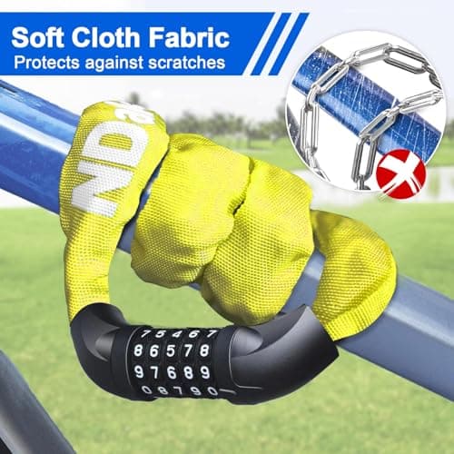 NDakter Bike Lock, 5 Digit Combination Heavy Duty Anti Theft Bicycle Chain Lock, 2.62/3.2/4.27/5/6Ft Long, High Security Resettable, Suitable for Bike, Scooter, Door, Gate, Fence-4/6mm Thick 6