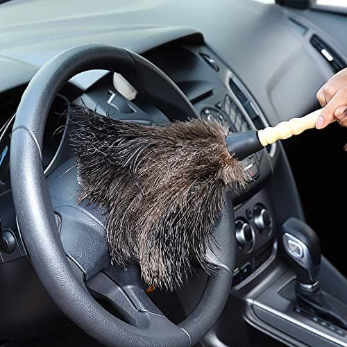 Midoneat Natural Black Ostrich Feather Duster,2 Packs,Car Duster Interior/Exterior Cleaner, Cleaning for Blinds Kitchen Keyboard Office, Smart and Soft and Fluffy (Black) 6
