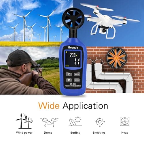 Digital Wind Speed Meter, Handheld Anemometer with Backlight and Max/Min, Data Hold, Measures Wind Speed and Temperature for HVAC, Shooting, Drones, Nautical Monitoring, Surfing, Wind Energy. 7