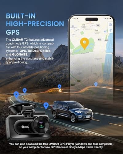 OMBAR Dash Cam Front and Rear, 4K/2.5K Ultra HD Dash Camera for Cars, Included 64GB Card, Built-in 5G Wi-Fi & GPS, 3.16” IPS Screen, Night Vision, 170°Wide Angle, HDR, 24H Parking Mode(T2) 7