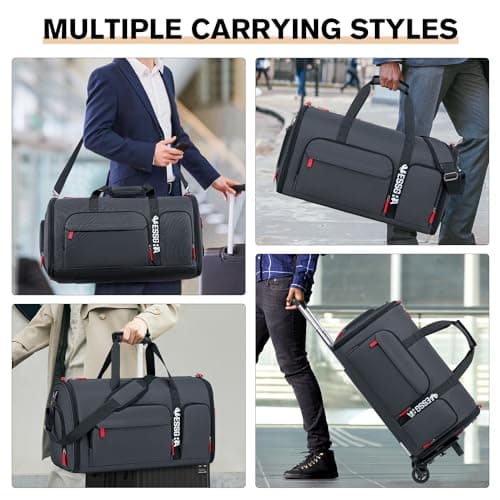 Vessgra Rolling Garment Bags for Travel, Garment Bag with Wheels, Convertible Garment Duffel bag, Carry On Garment Bag with Shoe Pouch, Rolling Duffel Bag with Detachable Trolley System-Dark Grey 8