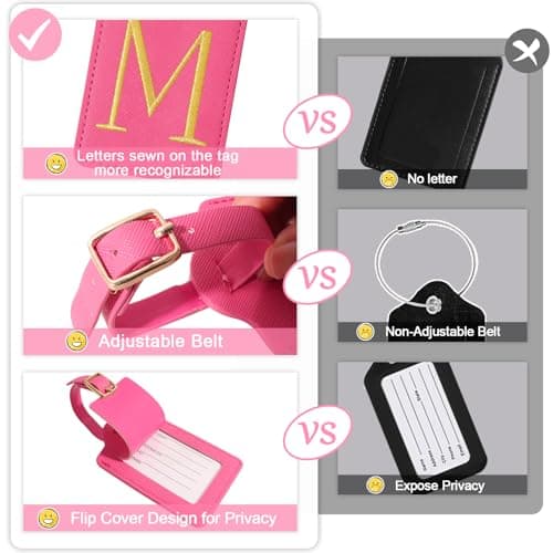 Personalized Initial Luggage Tags for Suitcases, Cute PU Leather Embroidered Letter Travel Luggage Tags, Suitcase Identifier Name Baggage Tag, Bag Tags for Men Women Kids Luggage Handbags(Rosered M) 7