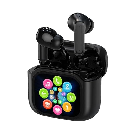 Wireless Touchscreen Earbuds with Smart Touch Screen Case - True Wireless Bluetooth ANC Active Noise Cancelling Earbuds - Blue Tooth Earphones for iPhone Android In Ear Headphones