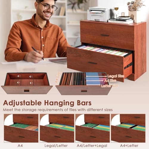 Giantex Office File Cabinet 2 Drawer - Lateral Filing Cabinet w/Anti-Toppling Device, Hanging Bars, Home Office Furniture for Hanging File Folders A4/Letter/Legal Size, File Storage Cabinet (Walnut) 6