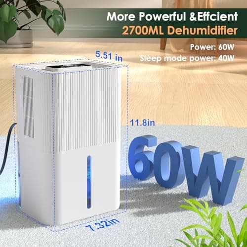 Portable Home Dehumidifier for BasementsQuiet Smart Design with Auto Shut-Off White 7